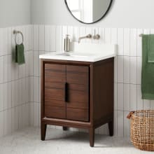 Aliso 24" Freestanding Teak Single Basin Vanity Set with Cabinet, Vanity Top, and Rectangular Undermount Sink - No Faucet Holes