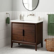 Aliso 36" Freestanding Teak Single Basin Vanity Set with Cabinet, Vanity Top, and Rectangular Undermount Sink - No Faucet Holes