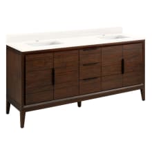 Aliso 72" Free Standing Double Basin Vanity Set with Teak Cabinet, Vanity Top, and Rectangular Porcelain Undermount Sink