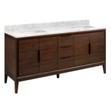 Aliso 60" Freestanding Teak Single Basin Vanity Set with Cabinet, Vanity Top, and Rectangular Undermount Sinks - No Faucet Holes