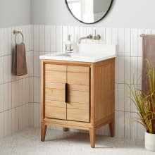 Aliso 24" Freestanding Teak Single Basin Vanity Set with Cabinet, Vanity Top, and Rectangular Undermount Sink - No Faucet Holes