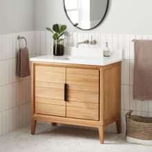 Aliso 36" Freestanding Teak Single Basin Vanity Set with Cabinet, Vanity Top, and Rectangular Undermount Sink - No Faucet Holes