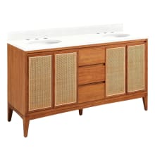 Simien 60" Freestanding Teak Double Basin Vanity Set with Cabinet, Vanity Top, and Oval Undermount Sinks - 8" Faucet Holes