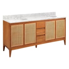 Simien 72" Freestanding Teak Double Basin Vanity Set with Cabinet, Vanity Top, and Oval Undermount Sinks - 8" Faucet Holes