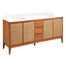 Simien 72" Freestanding Teak Double Basin Vanity Set with Cabinet, Vanity Top, and Oval Undermount Sinks - 8" Faucet Holes