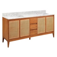 Simien 72" Freestanding Teak Double Basin Vanity Set with Cabinet, Vanity Top, and Rectangular Undermount Sinks - 8" Faucet Holes