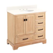 Quen 36" Freestanding Single Basin Vanity Set with Cabinet, Vanity Top, and Oval Undermount Sink - 8" Faucet Holes