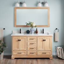 Quen 60" Freestanding Double Basin Vanity Set with Cabinet, Vanity Top, and Rectangular Undermount Sinks - Single Faucet Holes