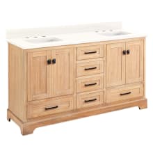 Quen 60" Freestanding Double Basin Vanity Set with Cabinet, Vanity Top, and Rectangular Undermount Sinks - 8" Faucet Holes