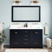 Quen 60" Free Standing Double Basin Vanity Set with Cabinet, Vanity Top, and Undermount Sink - No Faucet Holes