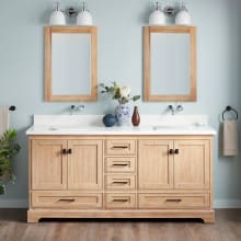 Quen 72" Freestanding Double Basin Vanity Set with Cabinet, Vanity Top, and Rectangular Undermount Sinks - No Faucet Holes