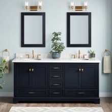 Quen 72" Freestanding Double Basin Vanity Set with Cabinet, Vanity Top, and Oval Undermount Sinks - 8" Faucet Holes