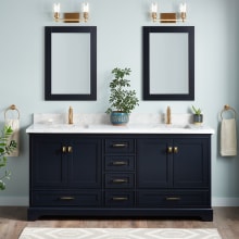 Quen 72" Freestanding Double Basin Vanity Set with Cabinet, Vanity Top, and Rectangular Undermount Sinks - Single Faucet Holes