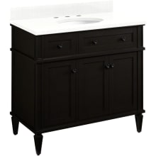 Elmdale 36" Free Standing Single Basin Vanity Set with Mahogany Cabinet, Wood Vanity Top, and Porcelain Undermount Sink - 8" Faucet Holes