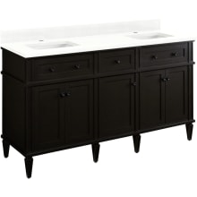 Elmdale 60" Freestanding Mahogany Double Basin Vanity Set with Cabinet, Vanity Top, and Rectangular Undermount Sink - Single Faucet Holes
