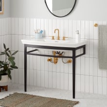 Olney 40" Vitreous China Console Bathroom Sink with Wooden Stand and 3 Faucet Holes at 8" Centers