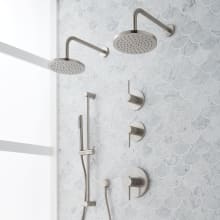 Lexia Thermostatic Shower System with Dual Rain Shower Head, Slide Bar, Hand Shower, Hose, Valve Trim and Diverter - Rough In Included
