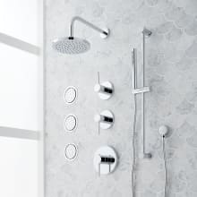 Lexia Thermostatic Shower System with Rain Shower Head, Slide Bar, Hand Shower, Hose, Valve Trim, 3 Bodysprays and Diverter - Rough In Included