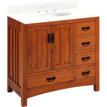 Maybeck 36" Freestanding Oak Single Basin Vanity Set with Cabinet, Vanity Top, and Oval Undermount Sink - 8" Faucet Holes