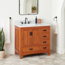 Maybeck 36" Freestanding Oak Single Basin Vanity Set with Cabinet, Vanity Top, and Rectangular Undermount Sink - 8" Faucet Holes