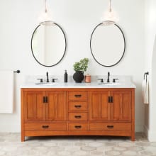 Maybeck 72" Freestanding Oak Double Basin Vanity Set with Cabinet, Vanity Top, and Oval Undermount Sinks - 8" Faucet Holes