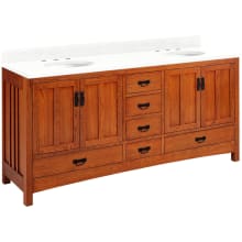 Maybeck 72" Freestanding Oak Double Basin Vanity Set with Cabinet, Vanity Top, and Oval Undermount Sinks - 8" Faucet Holes