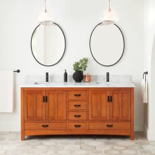 Maybeck 72" Freestanding Oak Double Basin Vanity Set with Cabinet, Vanity Top, and Rectangular Undermount Sinks - Single Faucet Holes
