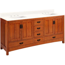 Maybeck 72" Freestanding Oak Double Basin Vanity Set with Cabinet, Vanity Top, and Rectangular Undermount Sinks - 8" Faucet Holes