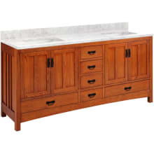 Maybeck 72" Freestanding Oak Double Basin Vanity Set with Cabinet, Vanity Top, and Rectangular Undermount Sinks - No Faucet Holes