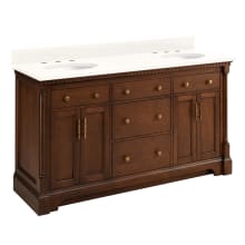 Claudia 60" Mahogany Double Basin Vanity Set with Cabinet, Vanity Top, and Oval Undermount Sinks - 8" Faucet Holes