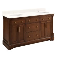 Claudia 60" Mahogany Double Basin Vanity Set with Cabinet, Vanity Top, and Rectangular Undermount Sinks - Single Faucet Holes