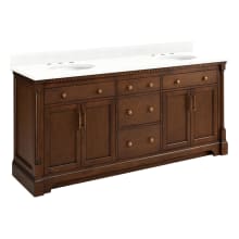Claudia 72" Freestanding Mahogany Double Basin Vanity Set with Cabinet, Vanity Top, and Oval Undermount Sinks - 8" Widespread