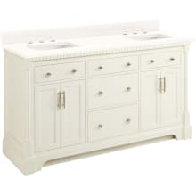 Claudia 60" Mahogany Double Basin Vanity Set with Cabinet, Vanity Top, and Rectangular Undermount Sinks - 8" Faucet Holes