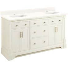 Claudia 60" Mahogany Double Basin Vanity Set with Cabinet, Vanity Top, and Rectangular Undermount Sinks - Single Faucet Holes