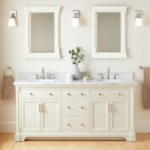 Claudia 72" Freestanding Mahogany Double Basin Vanity Set with Cabinet, Vanity Top, and Oval Undermount Sinks - 8" Faucet Holes