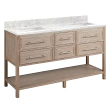 Robertson 60" Freestanding Mahogany Double Basin Vanity Set with Cabinet, Vanity Top, and Rectangular Undermount Sinks - Single Faucet Holes
