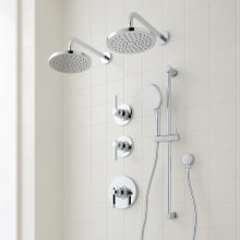 Greyfield Thermostatic Shower System with Dual Shower Heads, Slide Bar, Hand Shower, Hose, Valve Trim and Diverter - Rough In Included