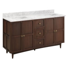 Delavan 60" Freestanding Mahogany Double Basin Vanity Set with Cabinet, Vanity Top, and Rectangular Undermount Sinks - No Faucet Holes