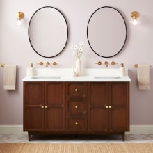 Delavan 60" Freestanding Mahogany Double Basin Vanity Set with Cabinet, Vanity Top, and Rectangular Undermount Sinks - No Faucet Holes