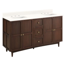 Delavan 60" Freestanding Mahogany Double Basin Vanity Set with Cabinet, Vanity Top, and Rectangular Undermount Sinks - 8" Faucet Holes
