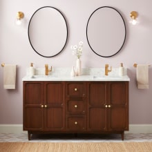 Delavan 60" Freestanding Mahogany Double Basin Vanity Set with Cabinet, Vanity Top, and Rectangular Undermount Sinks - Single Faucet Holes