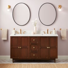 Delavan 60" Freestanding Mahogany Double Basin Vanity Set with Cabinet, Vanity Top, and Rectangular Undermount Sinks - 8" Faucet Holes