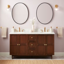 Delavan 60" Freestanding Mahogany Double Basin Vanity Set with Cabinet, Vanity Top, and Oval Undermount Sinks - 8" Faucet Holes