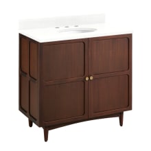 Delavan 36" Freestanding Mahogany Single Basin Vanity Set with Cabinet, Vanity Top, and Oval Undermount Sink - 8" Faucet Holes