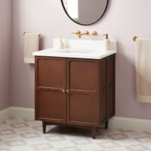 Delavan 30" Freestanding Mahogany Single Basin Vanity Set with Cabinet, Vanity Top, and Rectangular Undermount Sink - No Faucet Holes