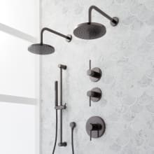 Lexia Thermostatic Shower System with Dual Rain Shower Head, Slide Bar, Hand Shower, Hose, Valve Trim and Diverter - Rough In Included