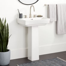 Pentero 23" Fireclay Pedestal Bathroom Sink Only with 3 Faucet Holes and 8" Centers
