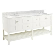Olsen 72" Free Standing Double Vanity Set with Cabinet, Granite, Marble or Quartz Vanity Top, and Oval Undermount Sinks - 8" Faucet Holes