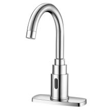 Sensor Activated, Electronic, Gooseneck Hand Washing Faucet for Tempered or Hot/Cold Water Operation. 6 VDC Plug-in Transformer Powered with Battery Backup with 4" Trim Plate and Below Deck Mechanical Mixing Valve.