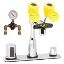 Eyesaver Sensor Activated Combination Eyewash Faucet with 8" Deck Plate, Above Counter Mixer, Thermostatic Mixing Valve and AC Powered